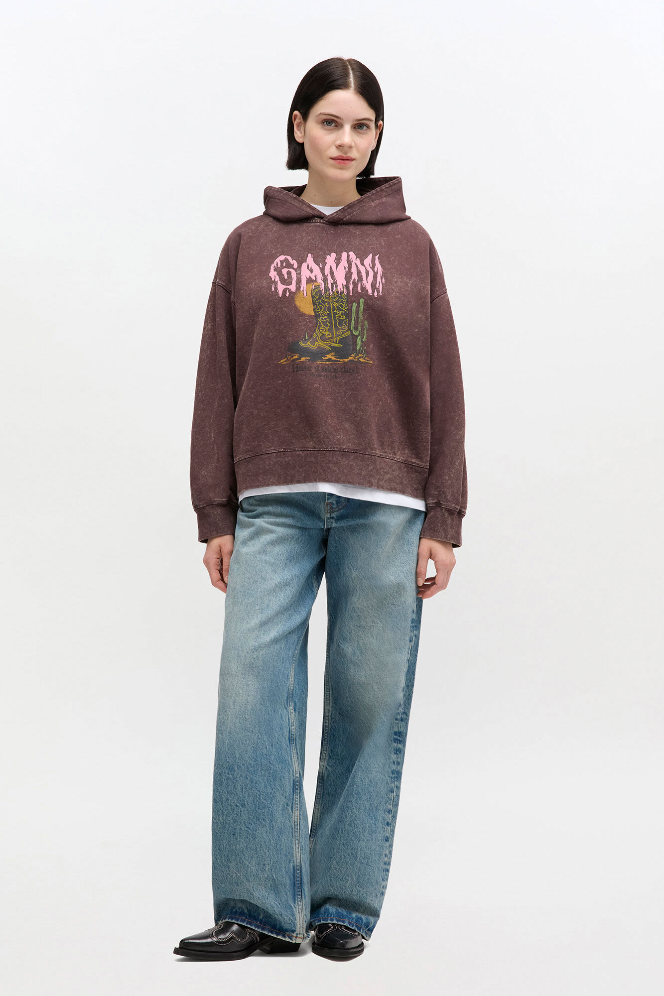 Vintage Wash Hoodie, in colour Chocolate Plum - 2 - GANNI