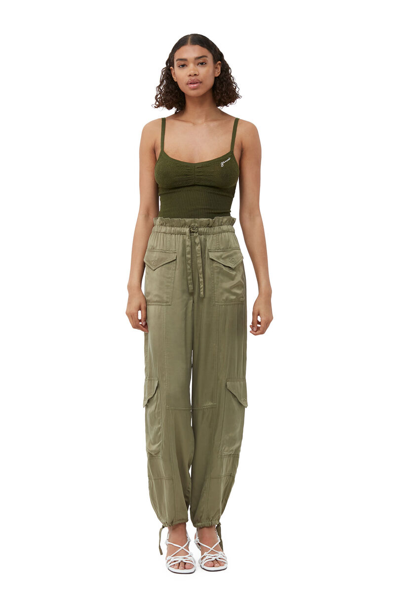 Merino Lace Strap Top, Merino Wool, in colour Dusty Olive - 1 - GANNI