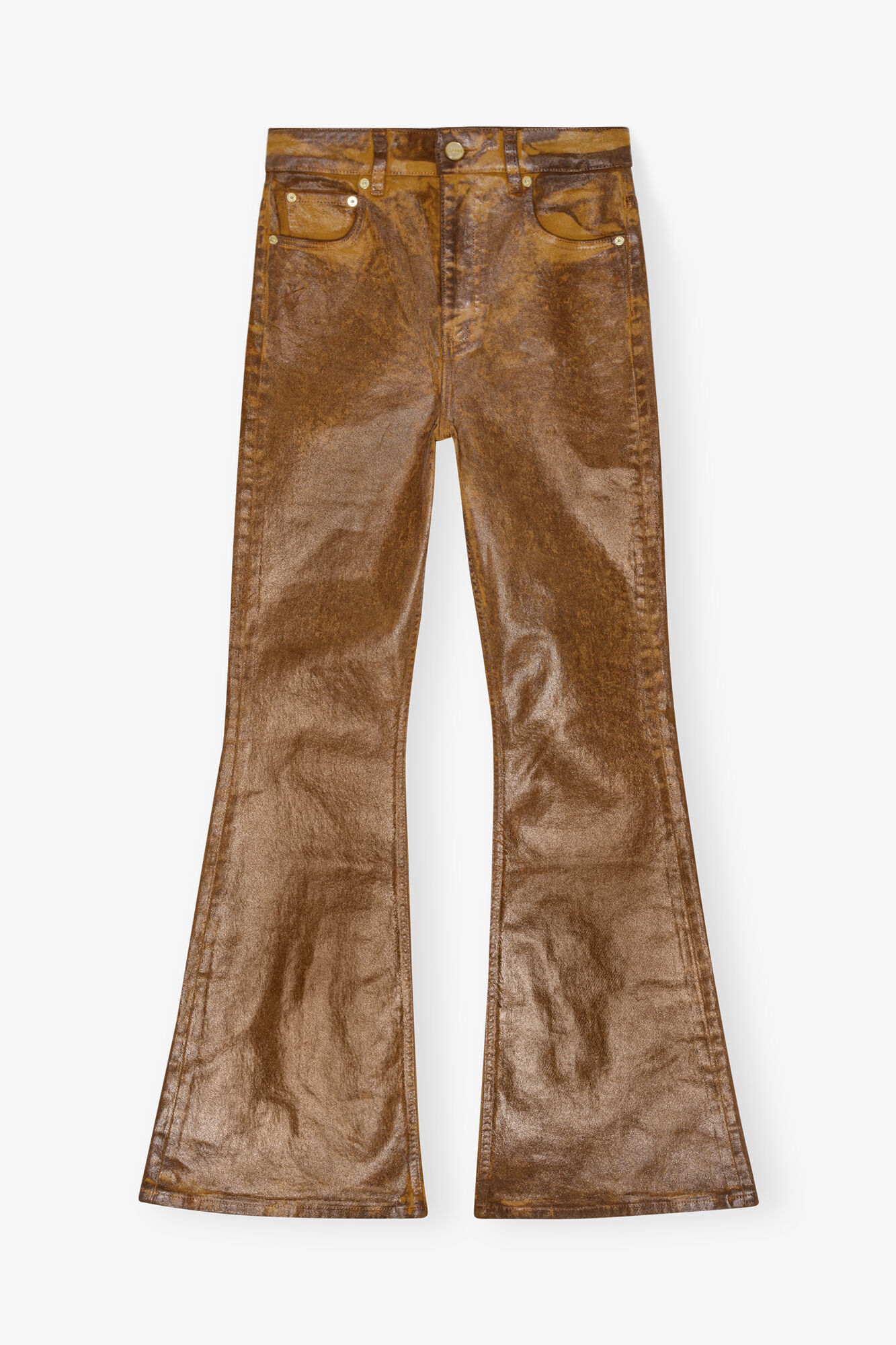 Jean &eacute;vas&eacute; marron &agrave; effet m&eacute;tallis&eacute;, Organic Cotton, in colour Cognac - 1 - GANNI