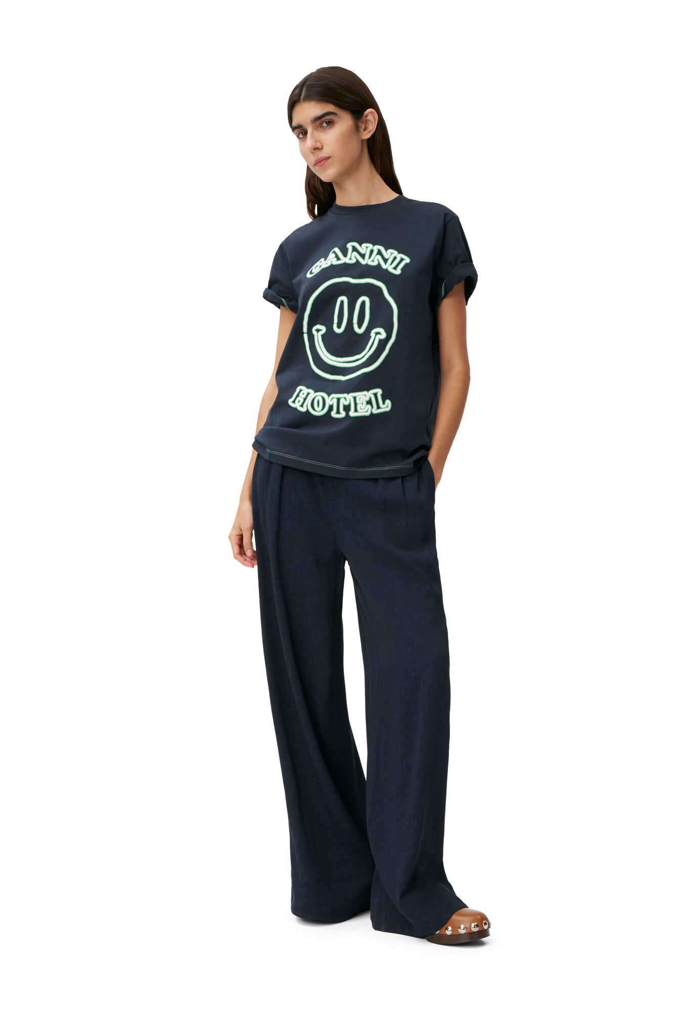 Hotel T-shirt, Cotton, in colour Sky Captain - 2 - GANNI