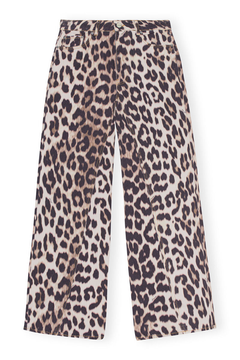 Leopard Jozey Jeans , Cotton, in colour Big Leopard Almond Milk - 1 - GANNI