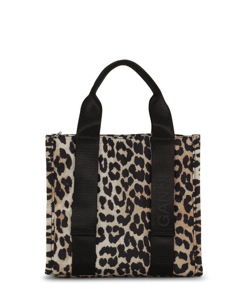 Liten toteväska i syntettyg med leopardtryck  , Recycled Polyester, in colour Leopard - 1 - GANNI