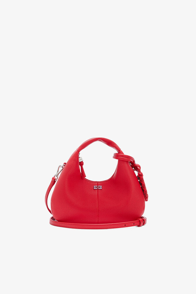 Mini Hobo Bag in Grained Red, Goji Berry