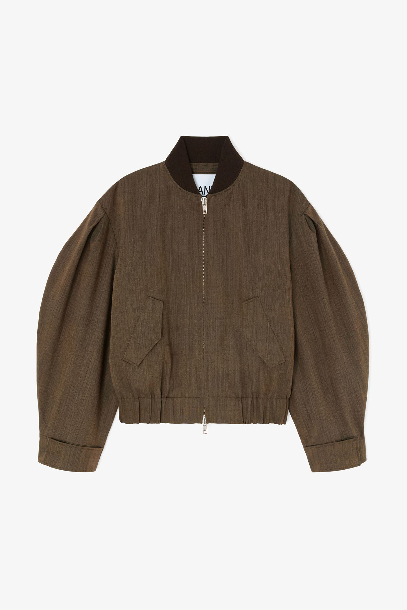 Bomber in Brown Wool Melange, Wool, in colour Canteen - 1 - GANNI