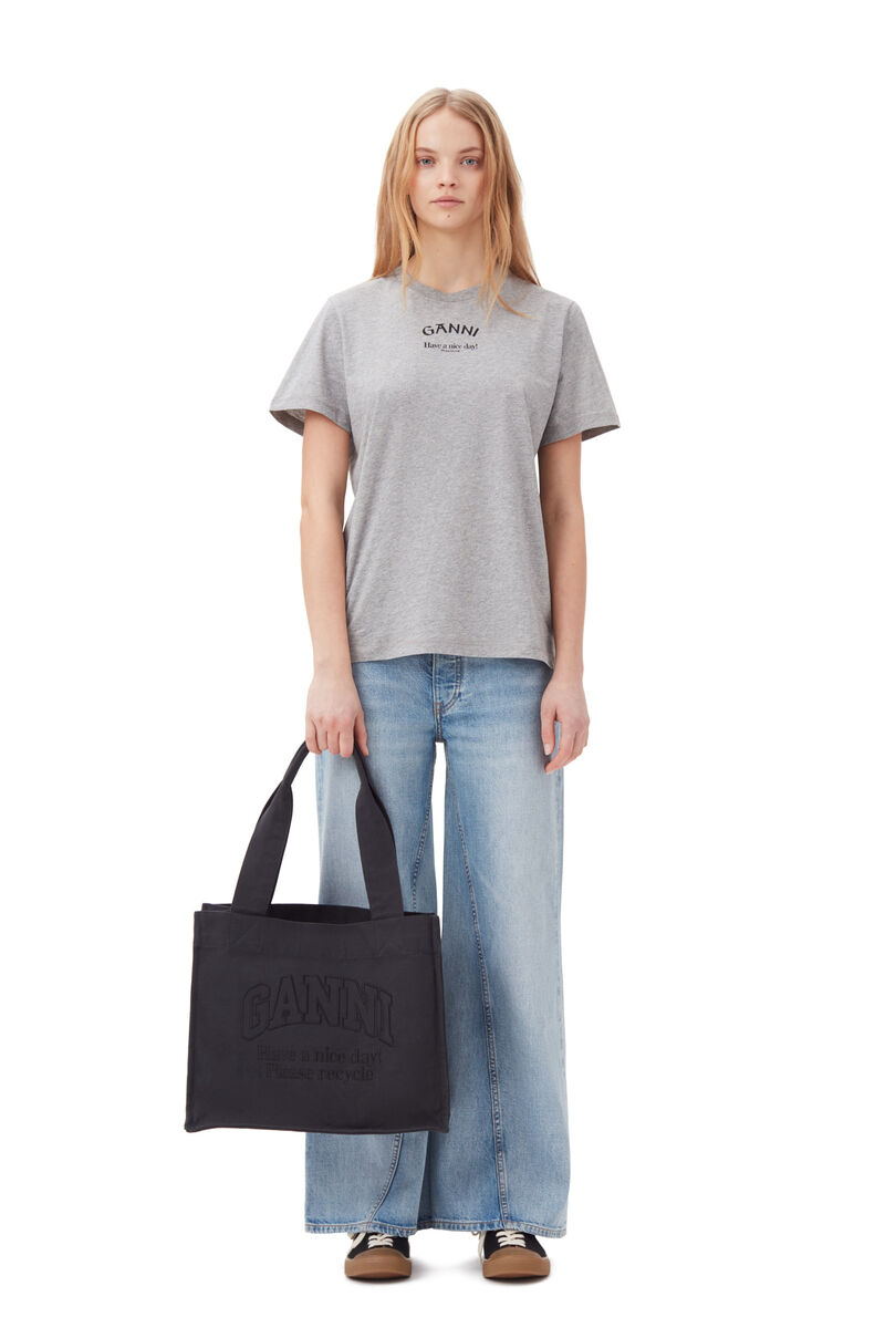 T-shirt gris décontracté à col en O, Cotton, in colour Paloma Melange - 2 - GANNI