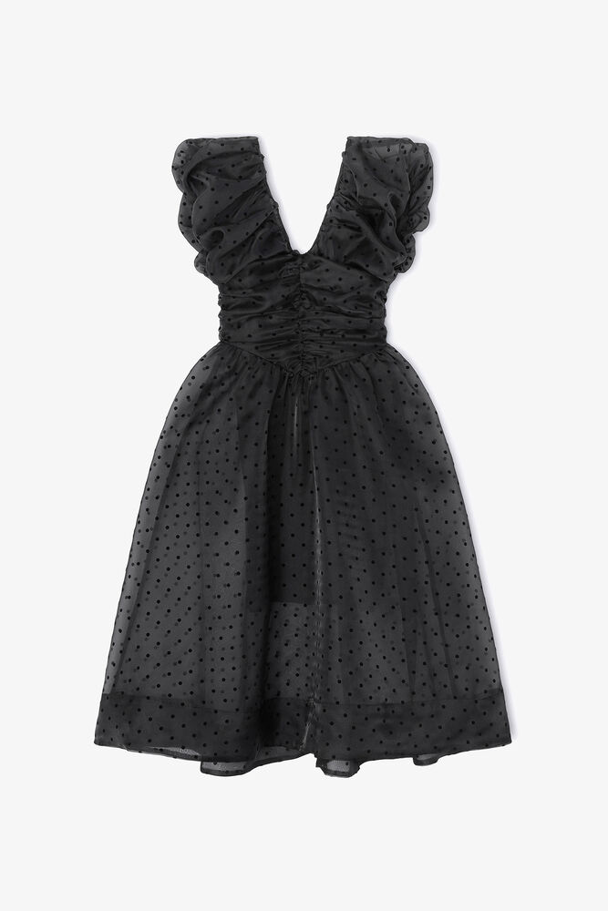 Robe fronc&eacute;e en organza noire, Black