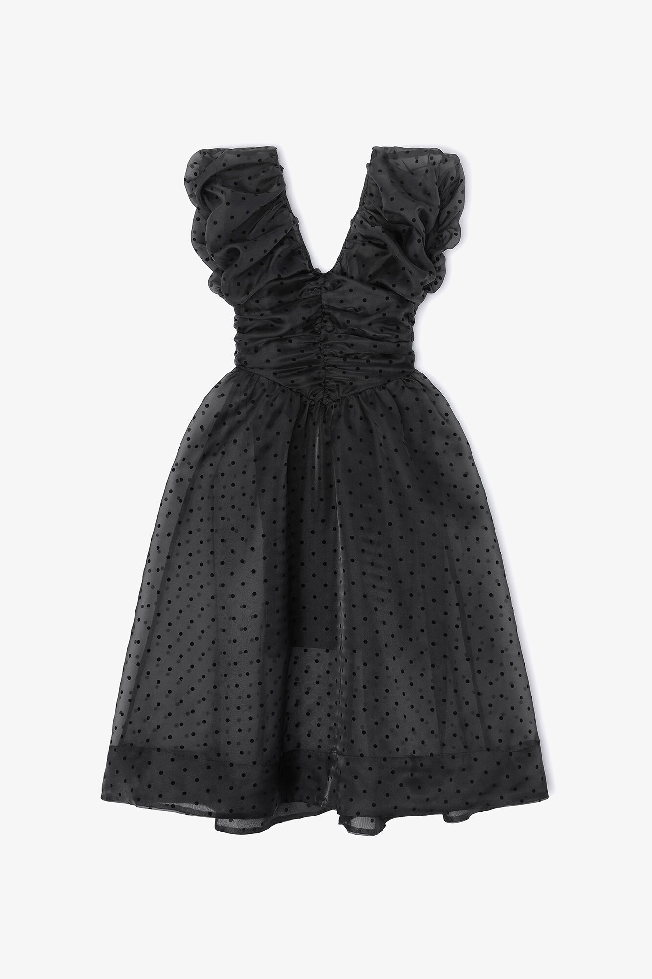 Black Organza Ruched Dress, Recycled Polyester, in colour Black - 1 - GANNI