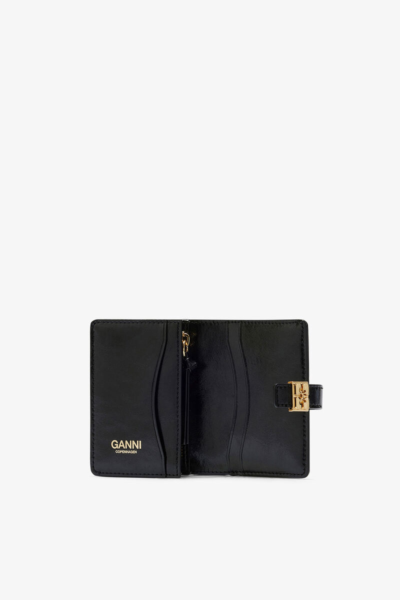 Sue Slim Card Holder With Flap in Black, in colour Black - 3 - GANNI