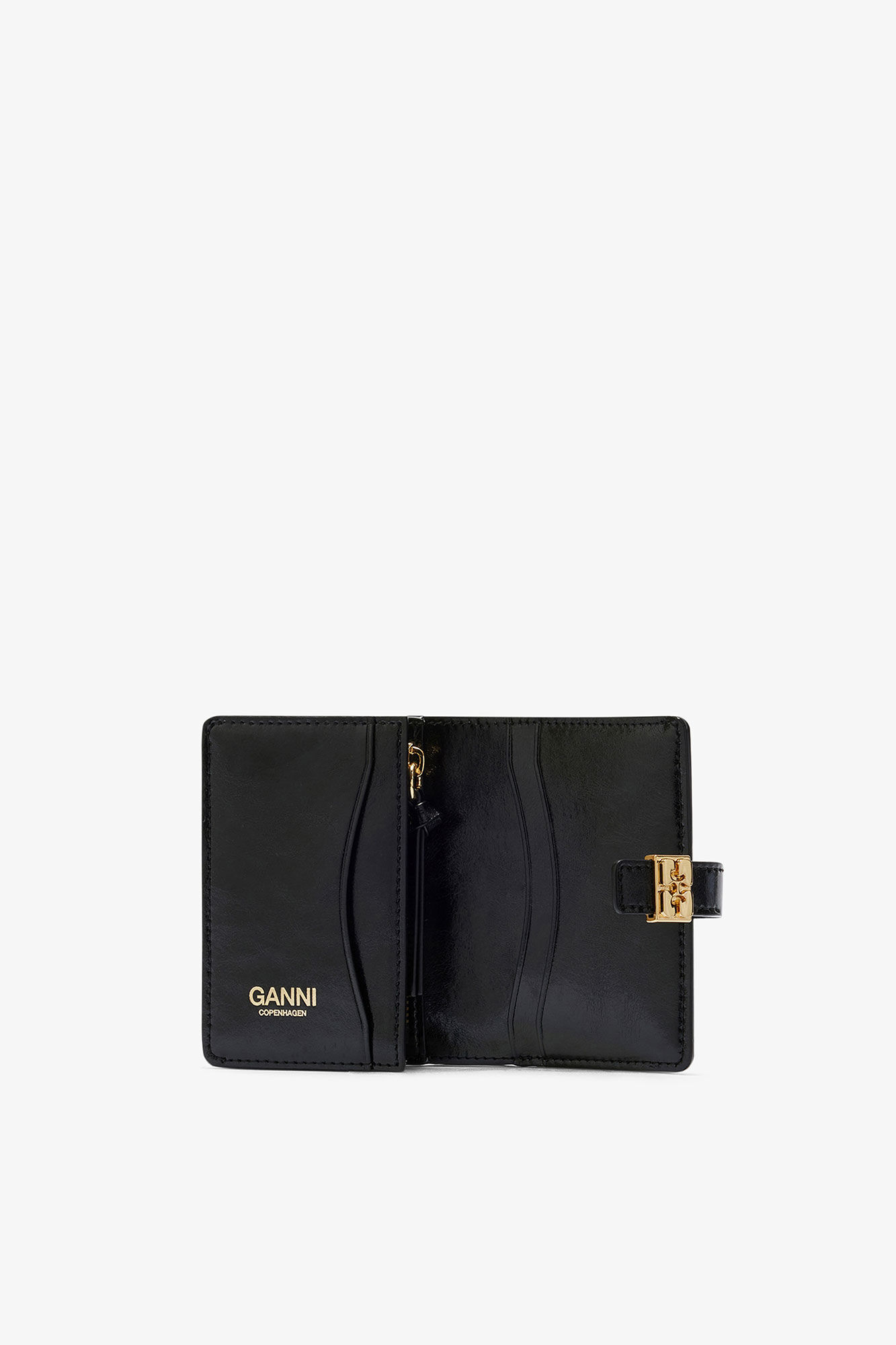 Sue Slim Card Holder With Flap in Black, in colour Black - 3 - GANNI