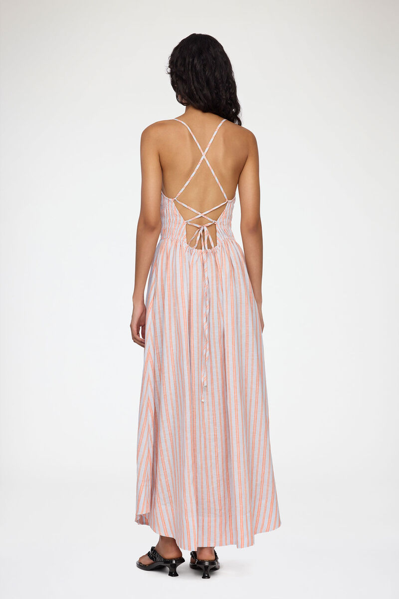 Dress in Striped Linen, Linen, in colour Cantaloupe - 2 - GANNI