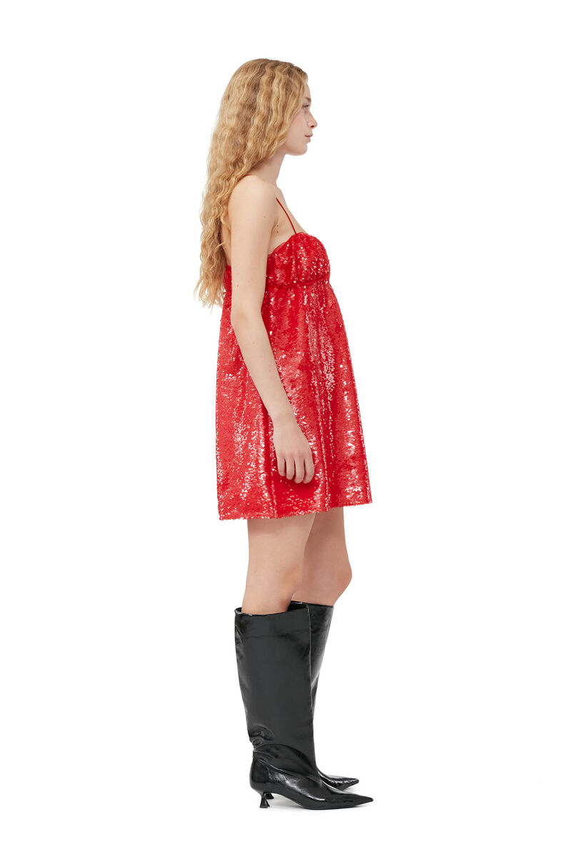 Robe Red Sequins Mini, Recycled Polyester, in colour Fiery Red - 2 - GANNI