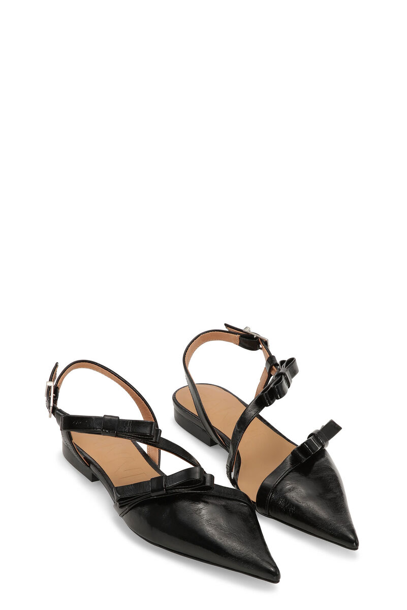 Black Multi Bow Pointy Cut-Out Ballerinas, Polyester, in colour Black - 2 - GANNI