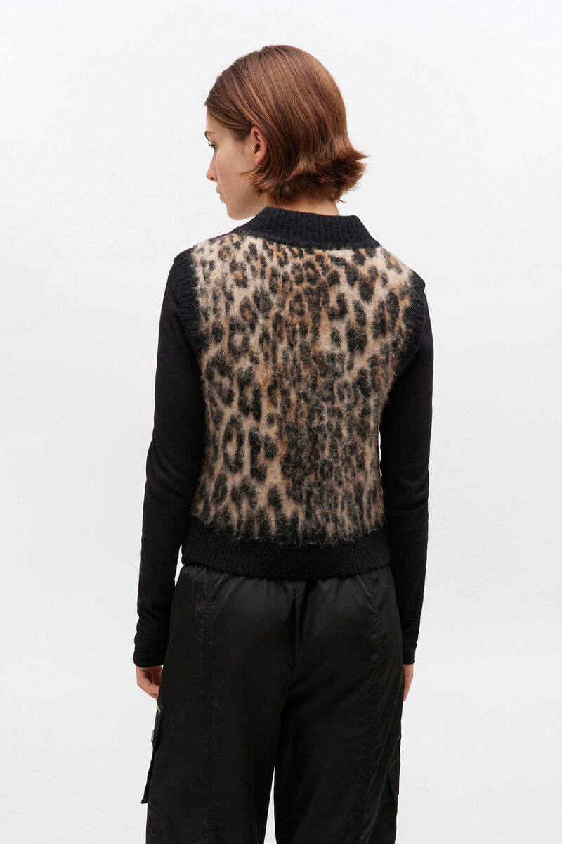 Leopard V-neck Vest, in colour Leopard - 3 - GANNI