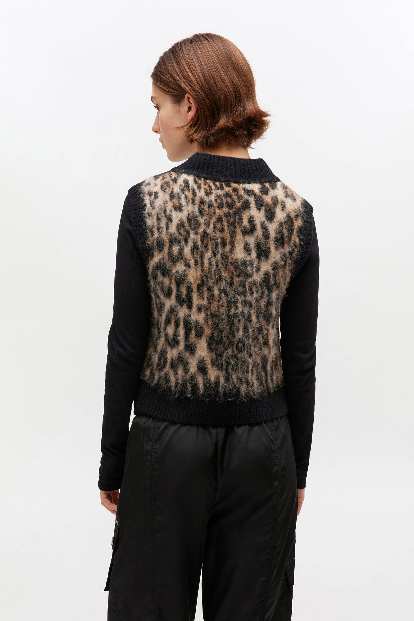 Leopard V-neck Vest, in colour Leopard - 3 - GANNI
