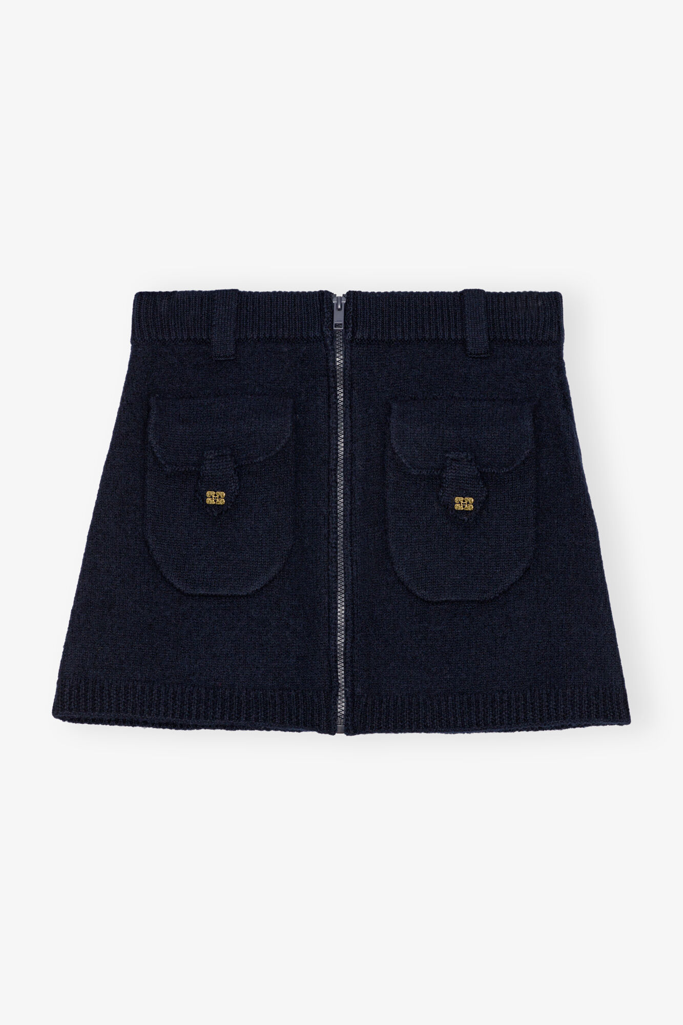 Dark Blue Mini Skirt, Wool, in colour Sky Captain - 1 - GANNI