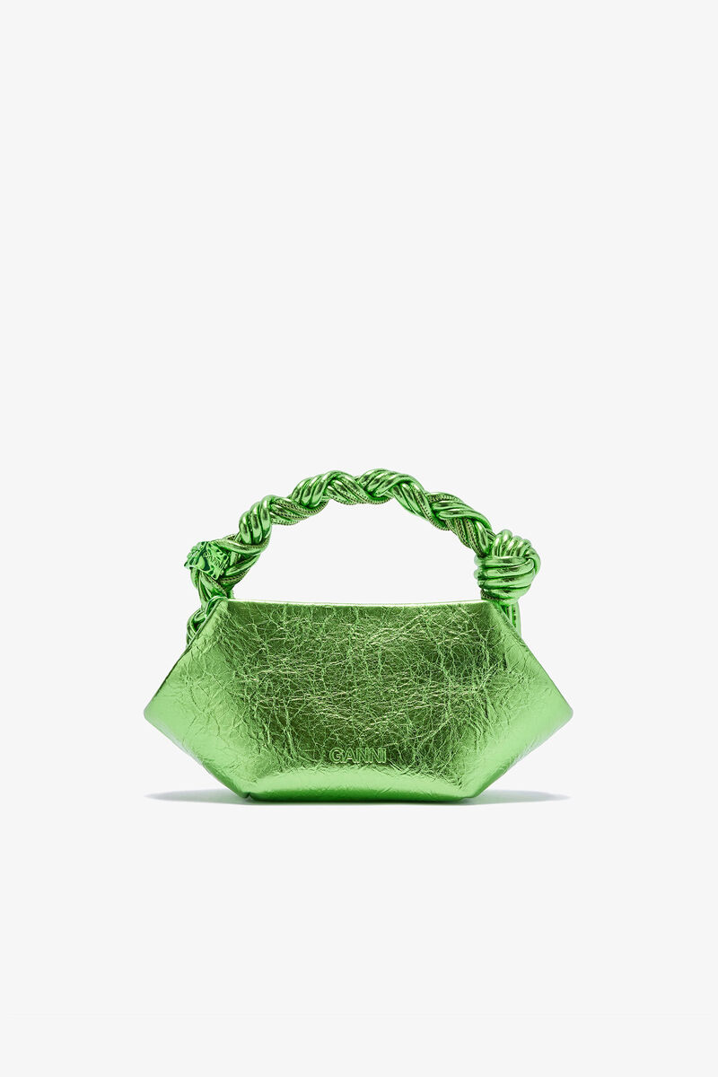 Metallic Mini Bou Bag, Polyurethane, in colour Greenery - 3 - GANNI