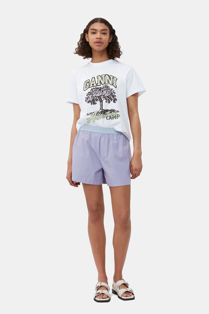 Stripe Cotton Elastic Shorts, Forever Blue