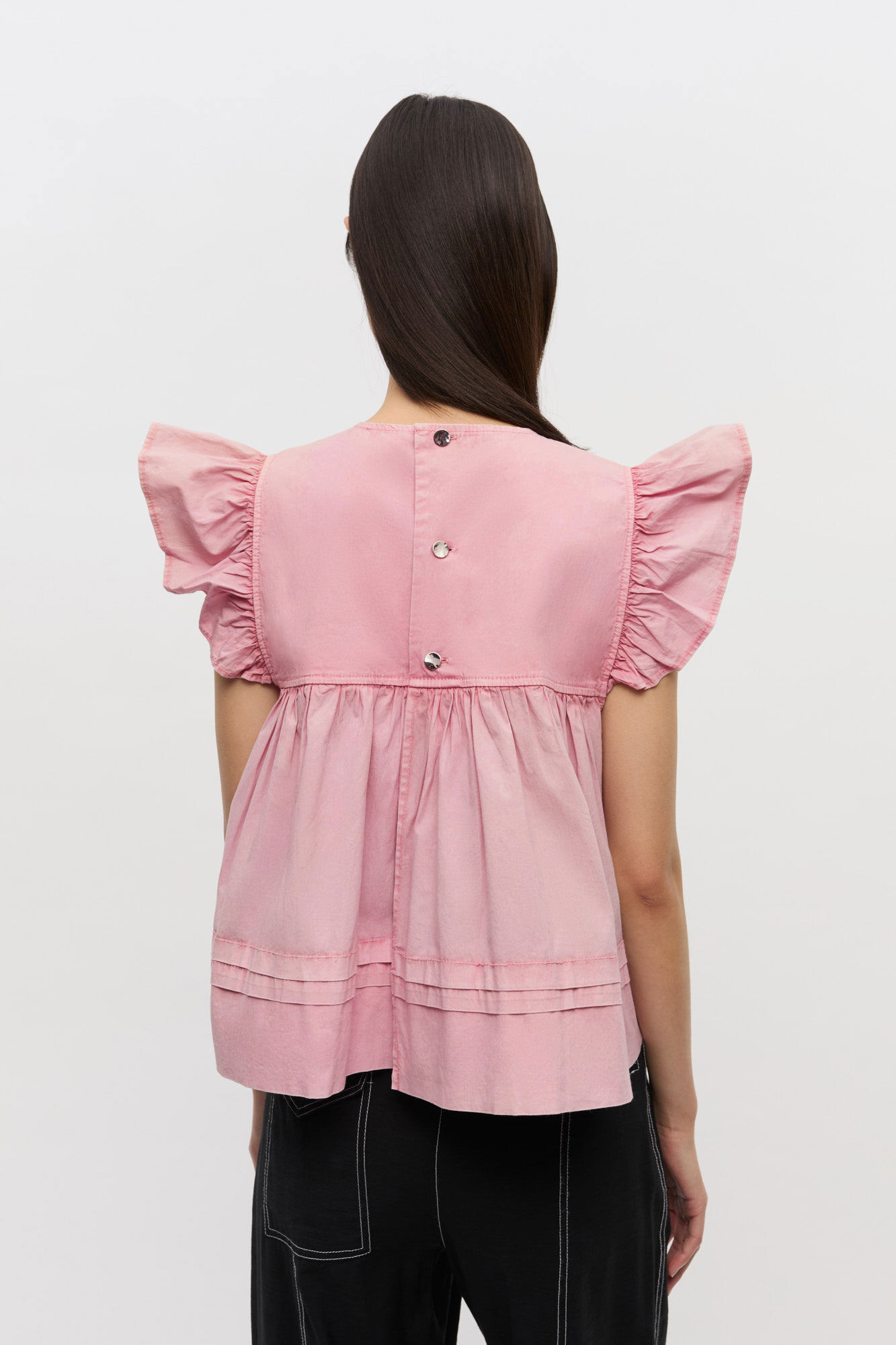 Pink Washed Cotton Top, Elastane, in colour Bleached Mauve - 4 - GANNI