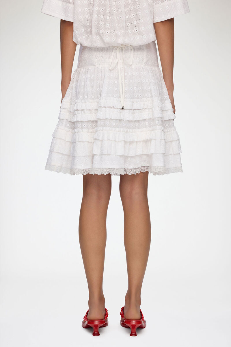 ホワイトブロデリーアングレーズ スカート, Organic Cotton, in colour Bright White - 3 - GANNI