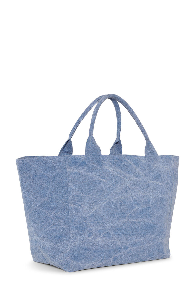 Blue Oversized Canvas Tote Bag, Recycled Cotton, in colour Light Blue Vintage - 2 - GANNI
