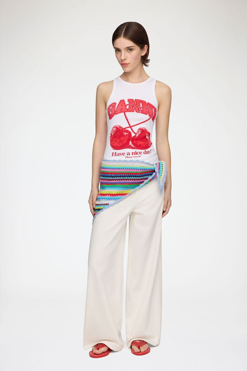 ストライプクロシェ スカーフ, Organic Cotton, in colour Multicolour - 1 - GANNI