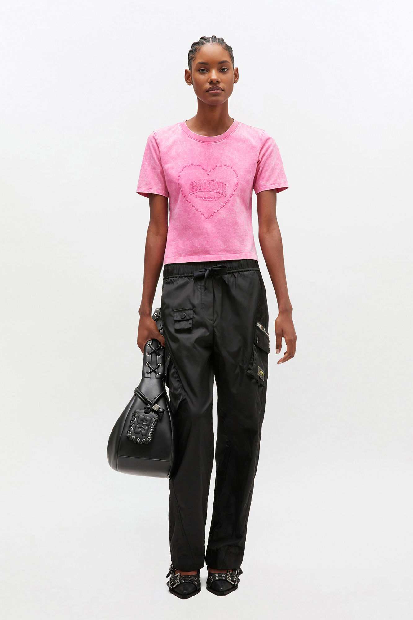 Pink Washed Heart T-shirt, Cotton, in colour Hot Pink - 2 - GANNI