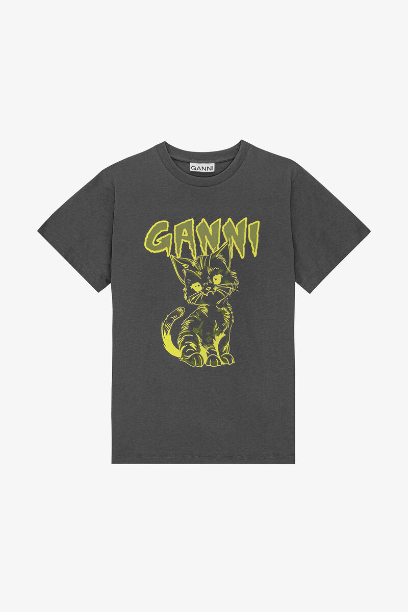 Relaxed Cat T-shirt, Cotton, in colour Volcanic Ash - 2 - GANNI