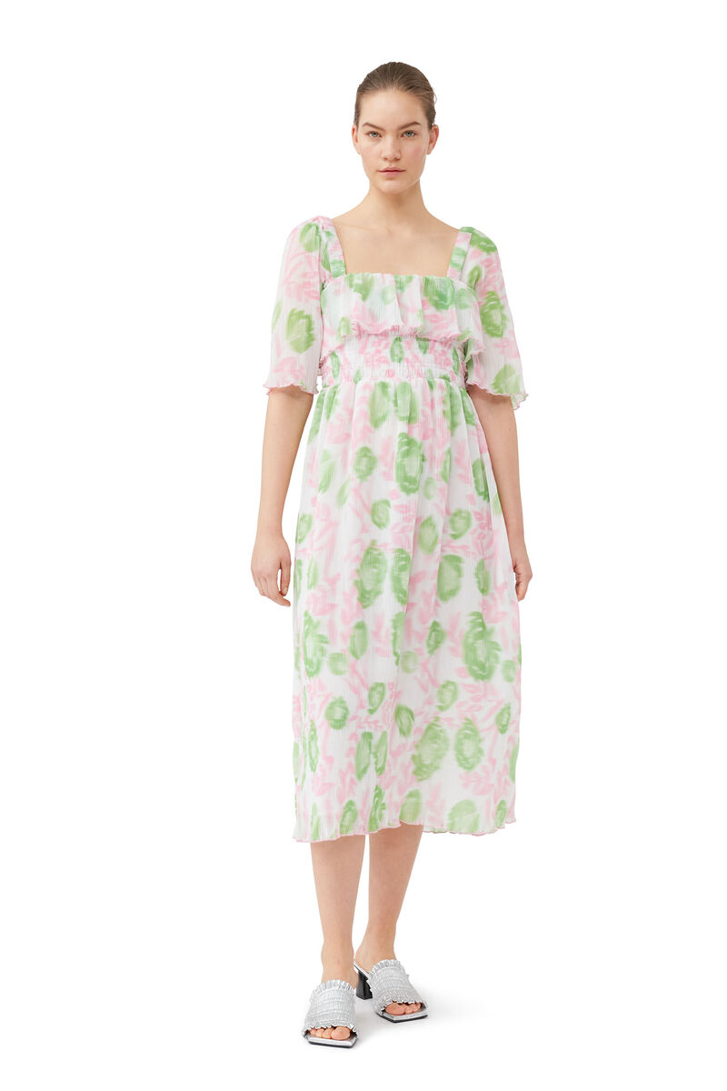 Pleated Georgette Midi Smock Dress, Recycled Polyester, in colour Pink Tulle - 5 - GANNI