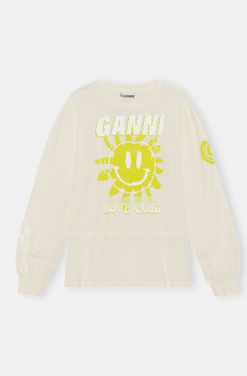 Long-Sleeve Graphic Tee, Cotton, in colour Rutabaga - 1 - GANNI