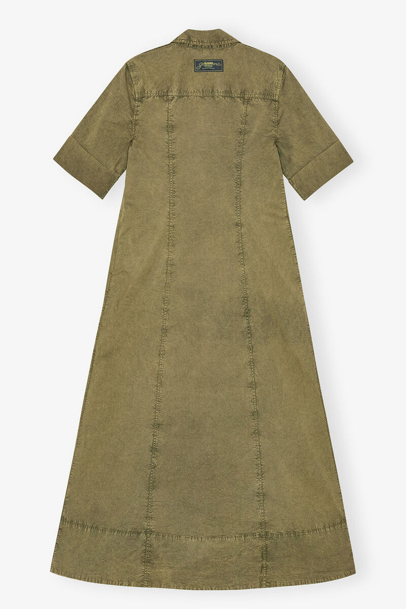 Green Washed Cotton Dress, Elastane, in colour Boa - 2 - GANNI