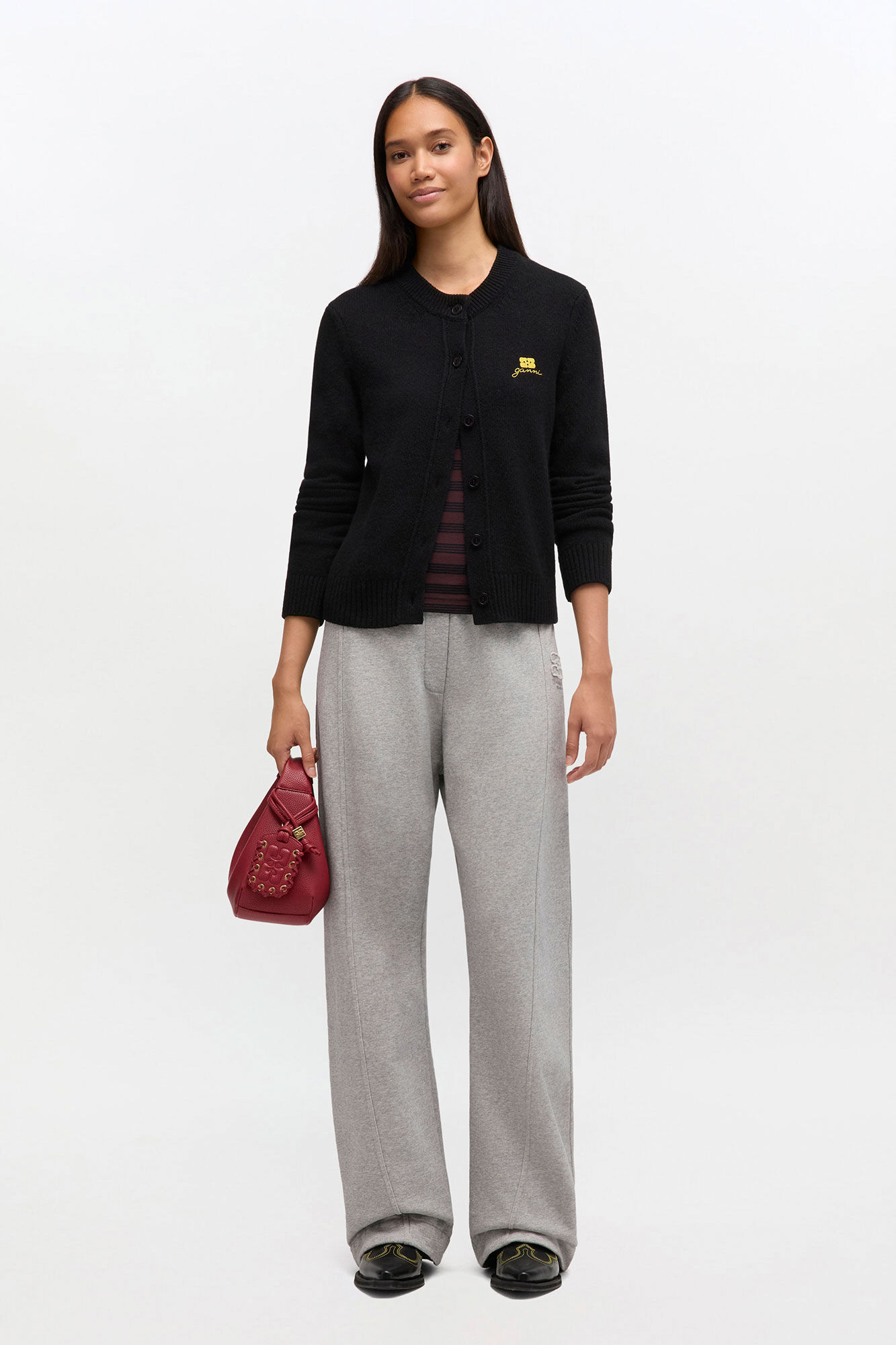 Wool Mix Cardigan, Wool, in colour Black - 2 - GANNI