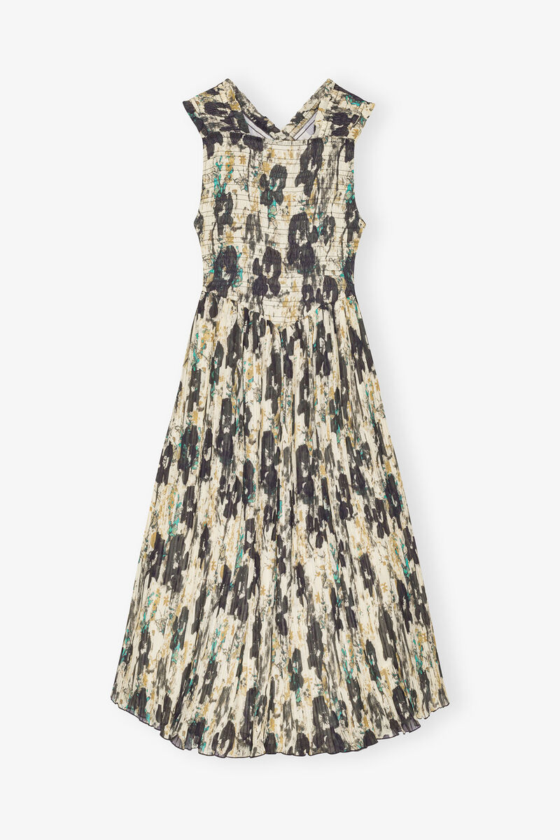Printed Pleats Smock Midi Straps Dress, Recycled Polyester, in colour Afterglow - 1 - GANNI
