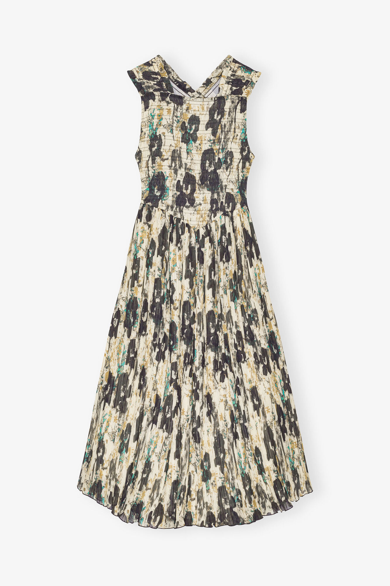 Printed Pleats Smock Midi Straps Dress, Recycled Polyester, in colour Afterglow - 1 - GANNI