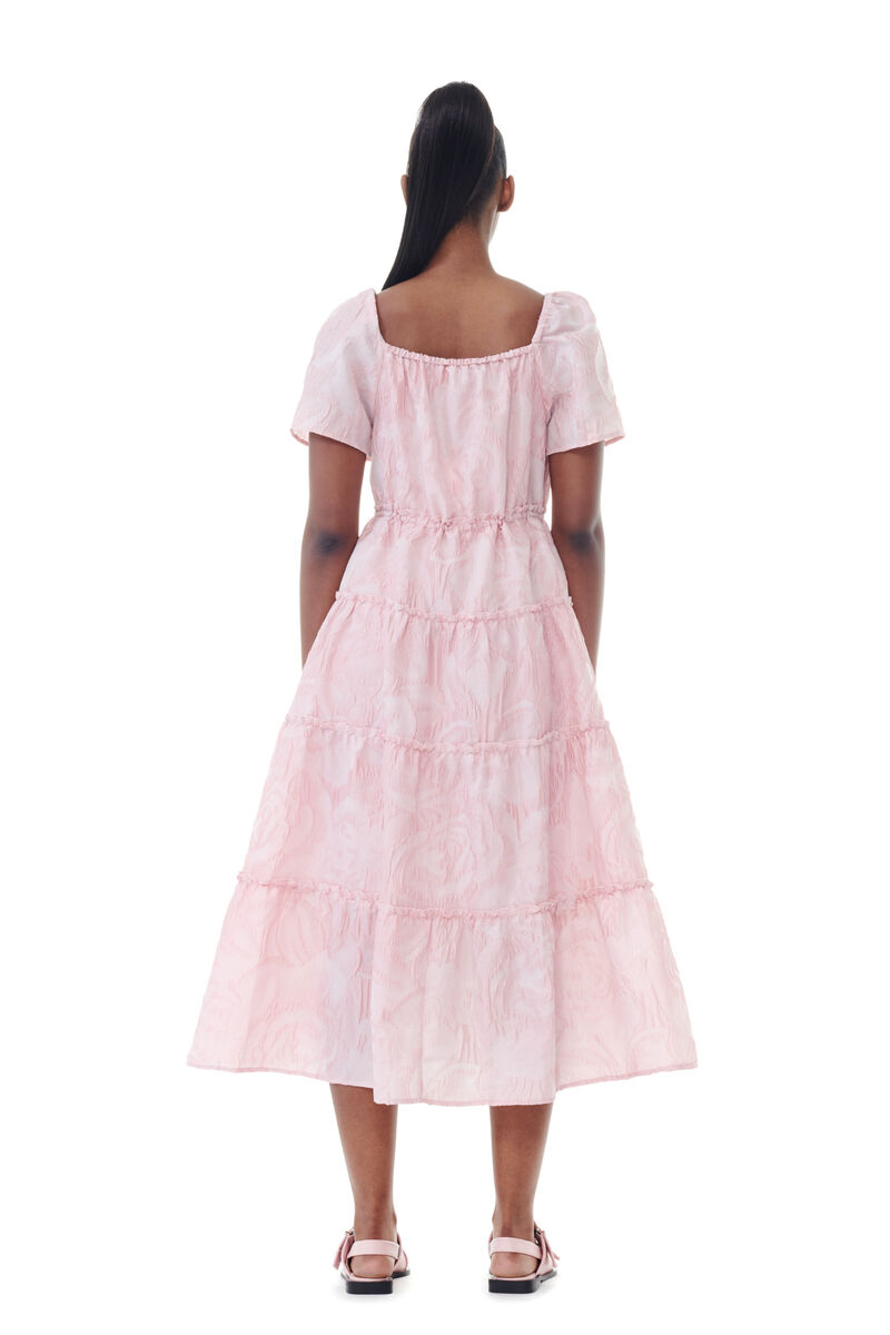 Pink Textured Cloqué Layer Dress, Nylon, in colour Bleached Mauve - 4 - GANNI