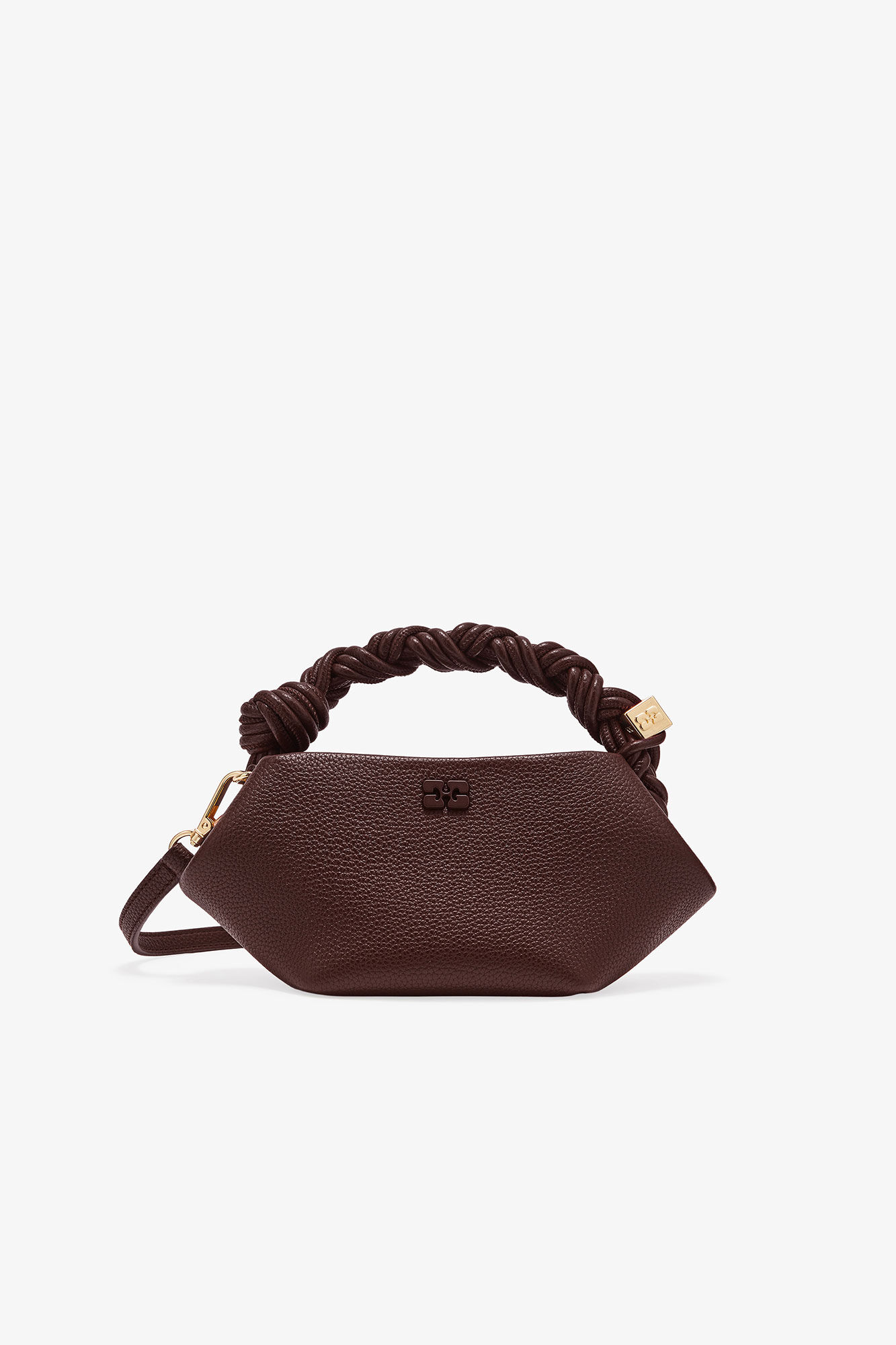 Brown Grained Mini GANNI Bou Bag, Polyurethane, in colour Chicory Coffee - 1 - GANNI