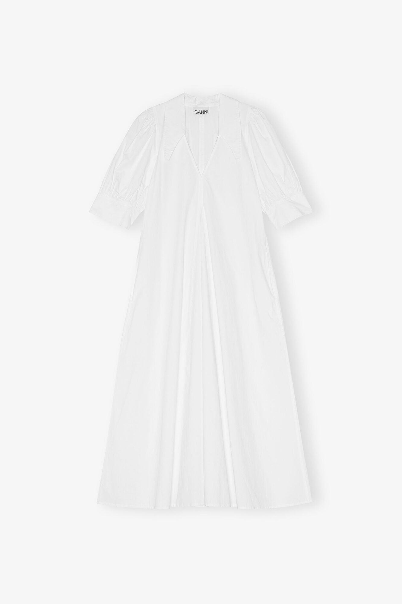 Cotton Poplin V-Neck Midi Dress, Cotton, in colour Bright White - 1 - GANNI