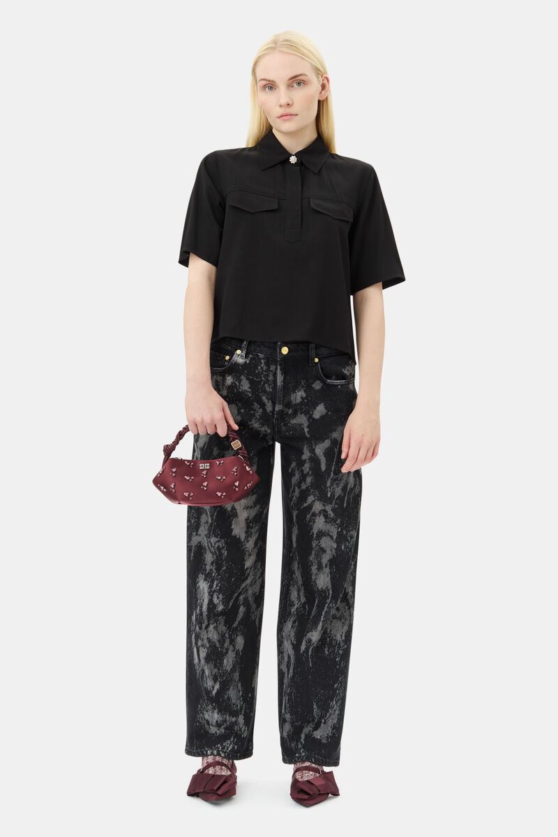 Chemise Black Viscose Twill, LENZING™ ECOVERO™, in colour Black - 2 - GANNI