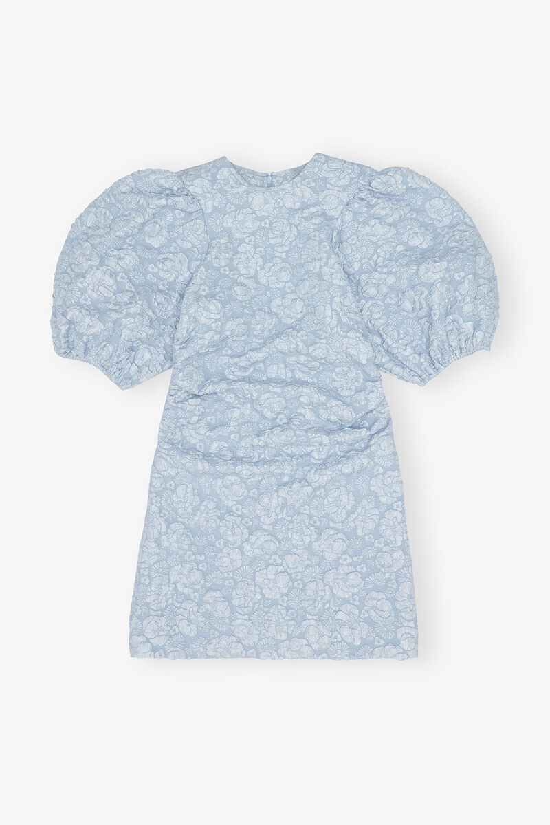 Stretch Jacquard Puff Sleeves Mini Dress, Polyester, in colour Sky Blue - 3 - GANNI