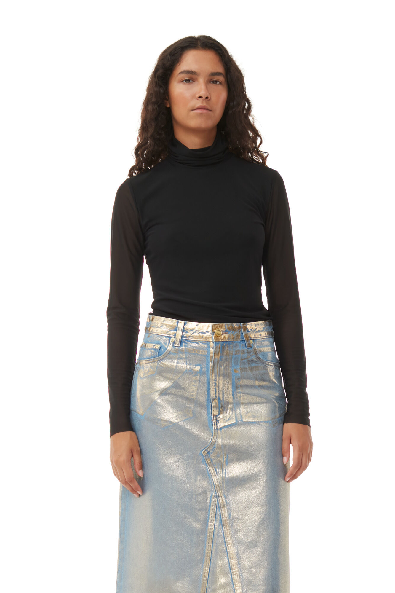 „Gold Denim Midi“-Rock, Cotton, in colour Gold - 4 - GANNI