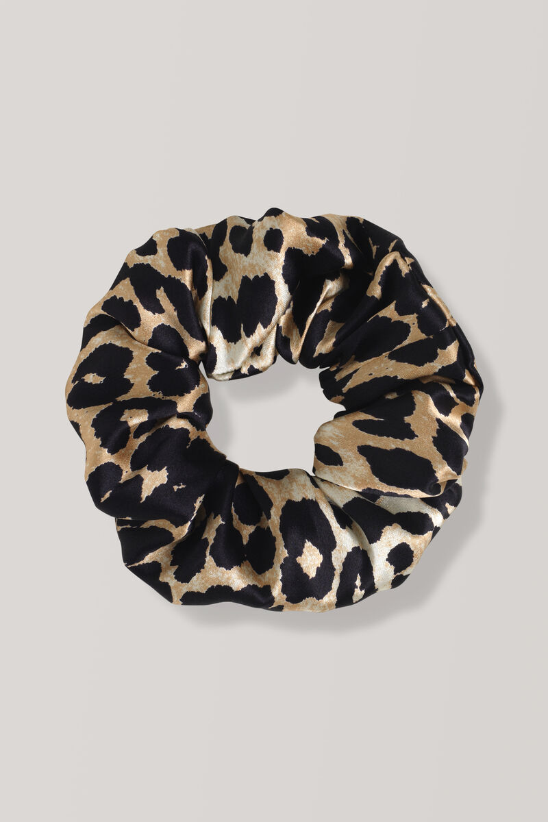 Calla Silk Scrunchie, Silk, in colour Leopard - 1 - GANNI