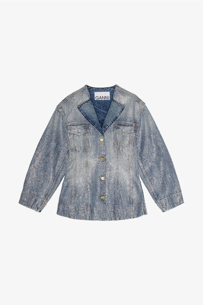 Sparkle Denim Fitted Blazer, Tint Wash