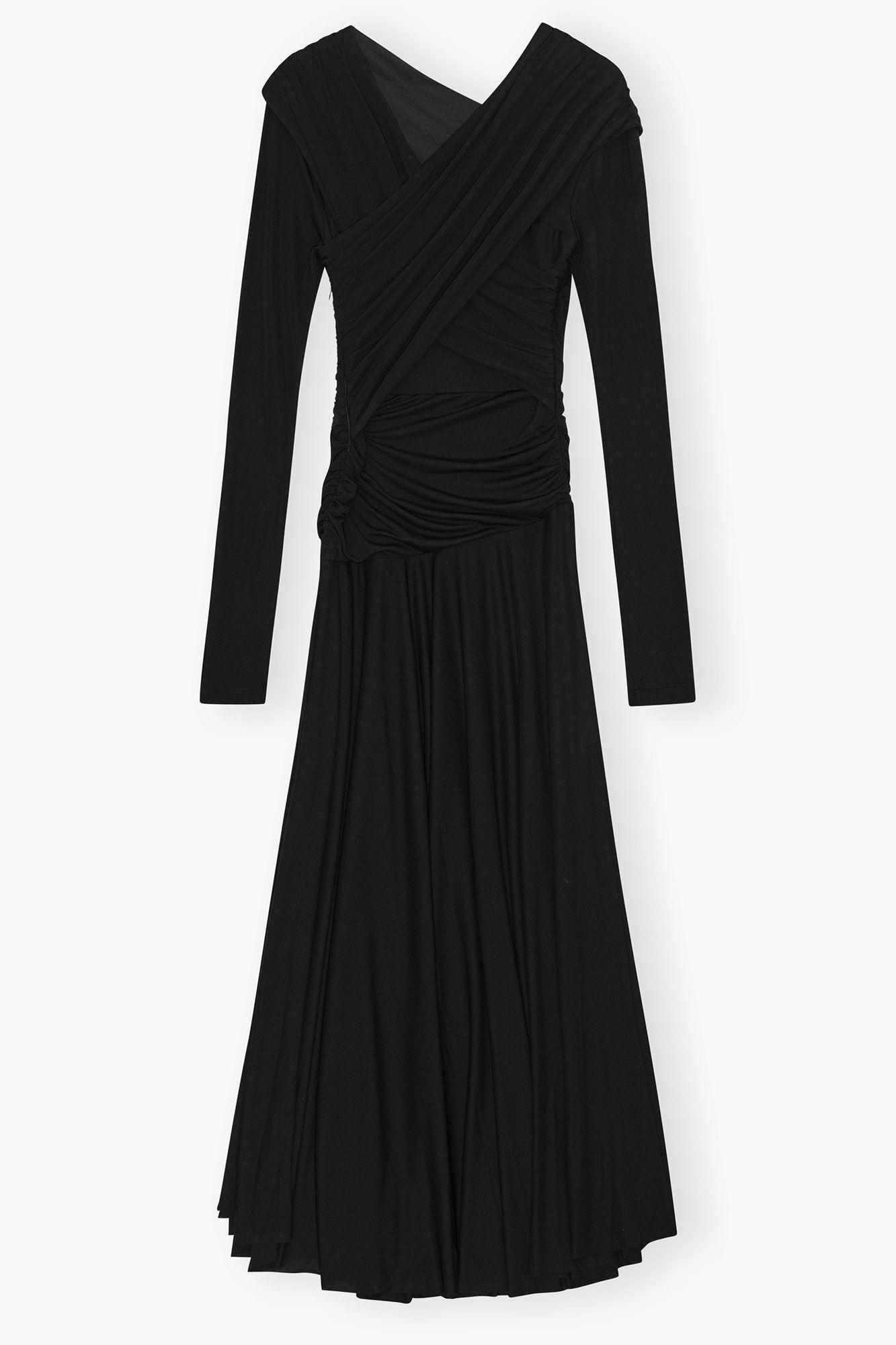 Black Ruched Dress, Viscose, in colour Black - 2 - GANNI