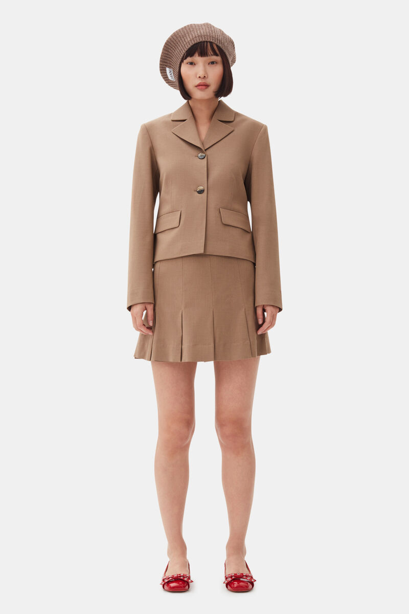 Brown Drapey Melange Fitted Blazer, Elastane, in colour Tiger's Eye - 2 - GANNI