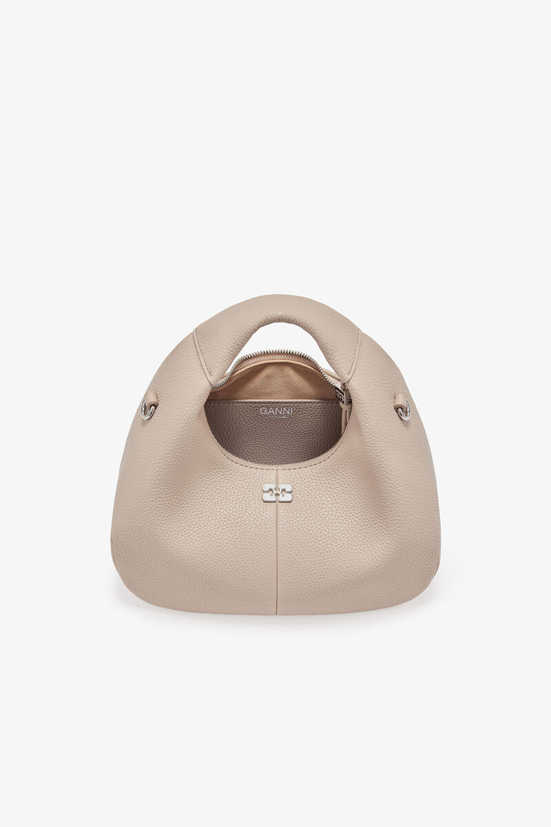 Light Grey Mini Hobo Bag, Polyurethane, in colour White Pepper - 9 - GANNI