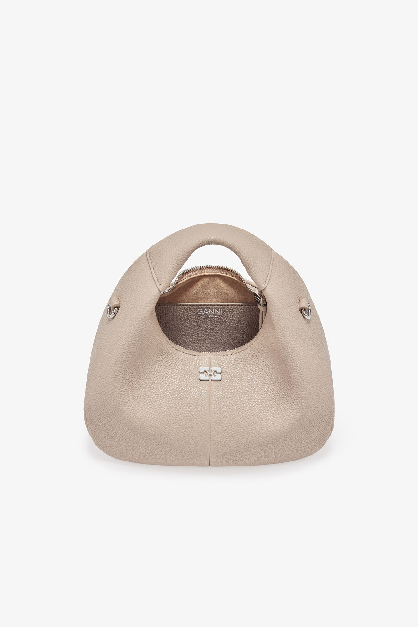 Light Grey Mini Hobo Bag, Polyurethane, in colour White Pepper - 9 - GANNI