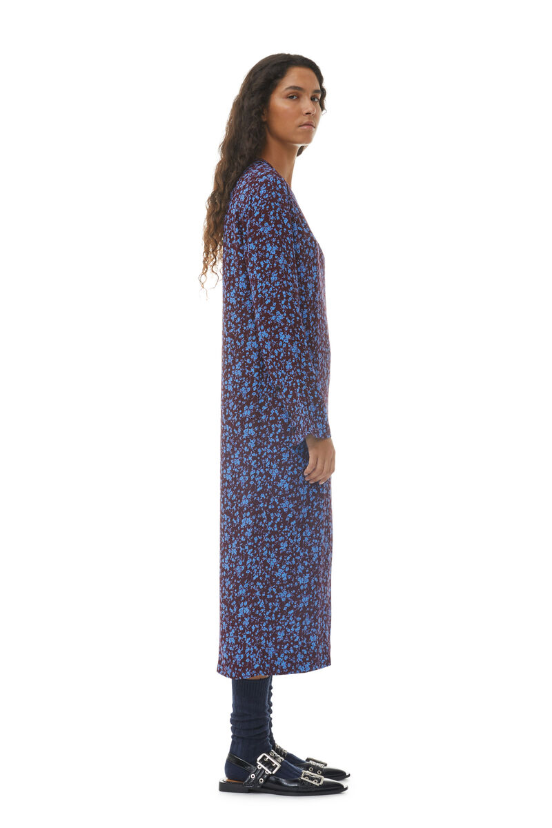 Printed Crepe Midi Dress, LENZING™ ECOVERO™, in colour Port Royale - 3 - GANNI