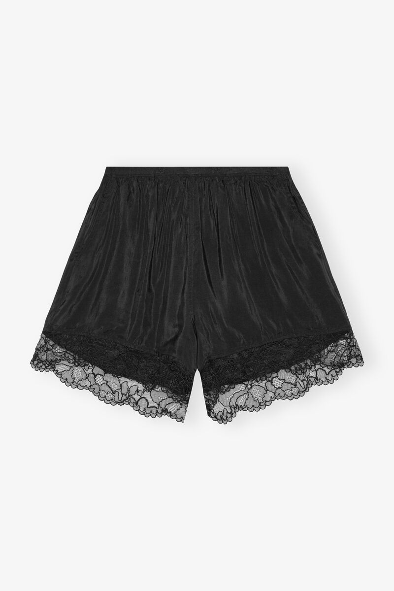 Black Viscose Habotai Elasticated Shorts, Viscose, in colour Black - 1 - GANNI