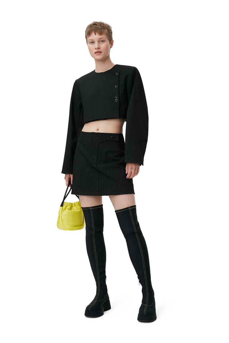 Stripe Mini Skirt, Elastane, in colour Black - 1 - GANNI