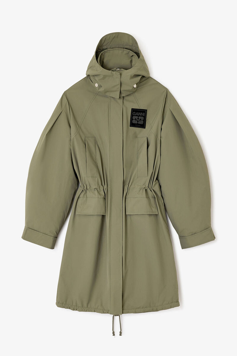 Manteau parka à trois couches vert, Nylon, in colour Kalamata - 1 - GANNI