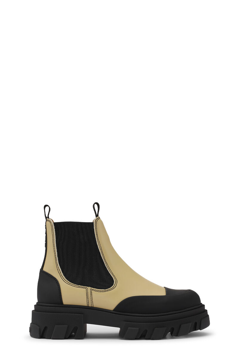 Cleated Low Chelsea Boots, Leather, in colour Sand - 1 - GANNI